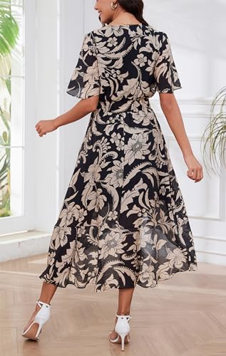 Image of Kormei Womens Short Sleeve Floral Maxi Dress High Low V-Neck Flowy Party Long Dresses