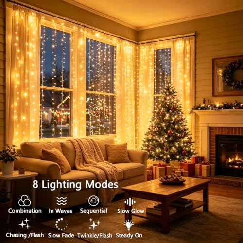 Joycome 300LED Curtain Lights Plug in Curtain Fairy Lights for Bedroom by Joycome - Used condition - Image 4