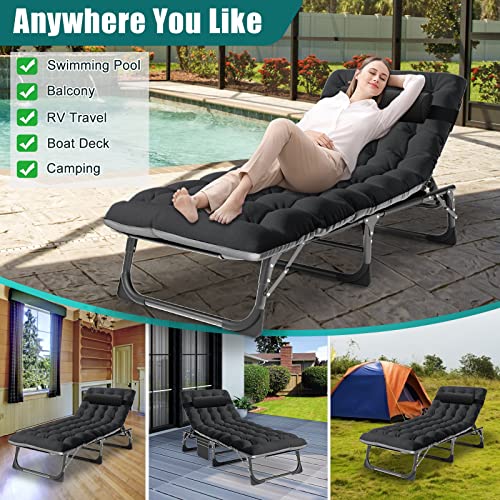 Docred Folding Lounge Chair With Mattress, 4 Position Adjustable Folding Sleeping Bed Cot Chaise Lounge Chairs Perfect For Sunbathing, Camping, Pool, Beach, Patio #TOP7
