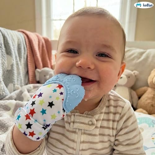 Image of FunBlast Baby Teething Mitten - Soft Silicone Teether Glove for Infants, BPA-Free, Safe & Comfortable Teething Toy for 3+ Months Babies, Toddlers, Infants (LightBlue)
