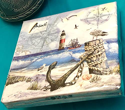 20-Ct 6.5X6.5 Anchorage Beach Themed Party Napkins Printed Blue Paper Napkins Seahorse Cocktail Napkins Beach Napkins Paper Coastal Cocktail Napkins Nautical Napkins Beach Themed Party Supplies #TOP6