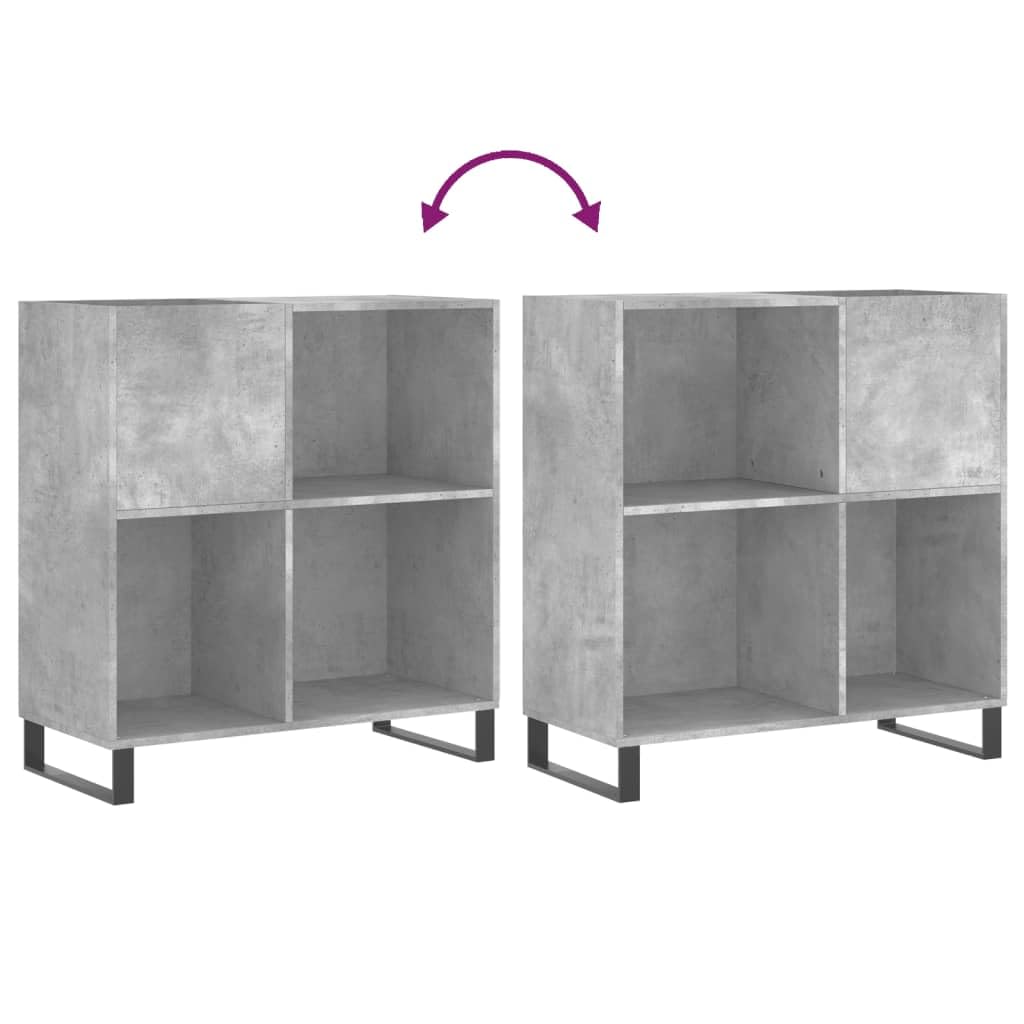 Fengshui Szafa panelowa betonowa szara 84,5 x 38 x 89 cm materiał drewnopochodny | Stabilna górna płyta do gramofonu, żelazne nogi, łącznie z uchwytem ściennym, przechowywanie LP