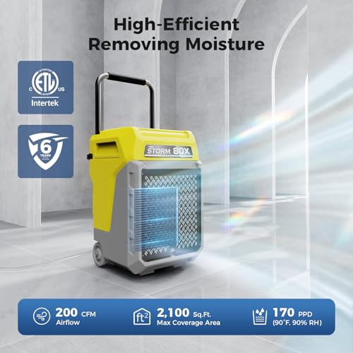 Image of ALORAIR 170 PPD Commercial Dehumidifier with Pump & Drain Hose, LGR Industrial Use, Portable Dehumidifier with Wheels for Water Damage Restore, 6 Year Limited Warranty, Storm 80X (Yellow)