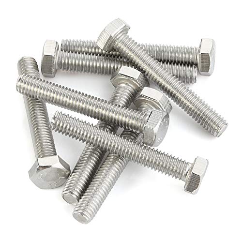 Image of M6 x 100mm Hex Head Screw Bolts, Fully Threaded, Stainless Steel 18-8, Plain Finish, Quantity 10