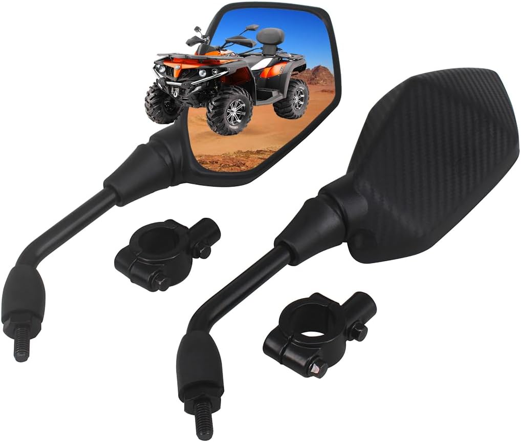 Motorcycle Mirrors,HKOO Universal Hawk-eye Motorcycle Convex Rear View Mirror - with 10mm Bolt, Handle Bar Mount Clamp Compatible with Cruiser, Suzuki, Honda, Victory and More