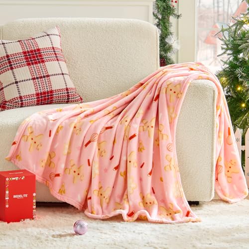 Image of BEDELITE Twin Blanket for Couch & Bed - Cute Holiday Throw Blanket with Gingerbread Man Pattern for Girls & Teens, Soft Fleece for Couch & Bed, Festive Home Decor Gift, 60x80