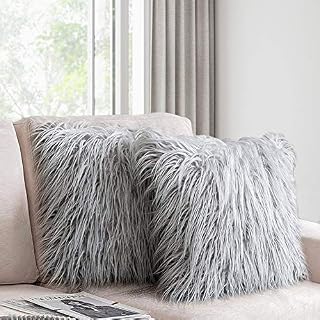 Dricar Cushion Cover 2 Pack Faux Fur Throw Pillow Case Cushion Cover, Home Bed Sofa Decorative Cushion Covers 18 x 18in (Grey)