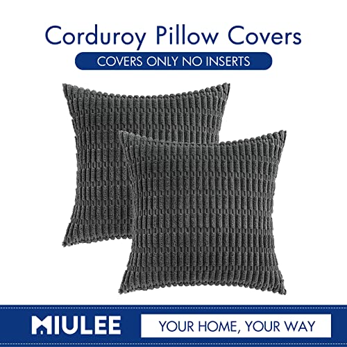 MIULEE Pack of 2 Corduroy Decorative Throw Pillow Covers 18x18 Inch Soft Boho Striped Pillow Covers Modern Farmhouse Home Decor for Sofa Living Room Couch Bed Dark Grey by MIULEE - Image 6