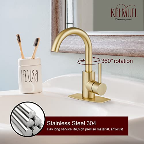 Bar Sink Faucet,Kelmuel Sink Faucet Single Hole Gold For Bathroom Kitchen,1-3 Hole Sink Faucet With 6 Inch Deck Plate,Pop-Up Drain #TOP3