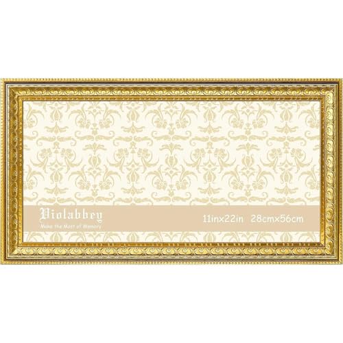 Image of VIOLABBEY 11x22 Picture Frame Gold, Vintage Poster Frame | Antique Ornate Photo Frame, Wall or Tabletop Display, Classic Design for Home Office Decor, Fits 11x22 Pictures