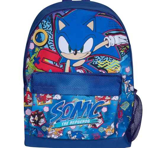SONIC THE HEDGEHOG Sac à dos pour enfants garçons et filles – Sac à dos d'école haut de gamme avec poche en maille pour bouteille d'eau, grande...