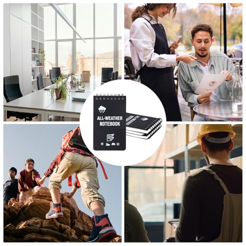 4 Stück Schwarz Wasserdichtes Notizbuch, Tragbar block mit Top-Spirale, Notizbuch Klein als Allwetter-Notizblöcke, Wasserdichte Notizblock Klein, für Outdoor-Aktivitäten, Taktische Kurzschrift