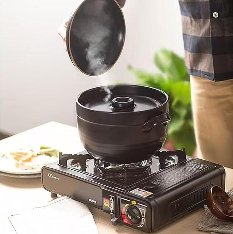 Zxyler 炊飯器 萬古焼黒釉メタル製 二重蓋設計 3 合炊き 直火