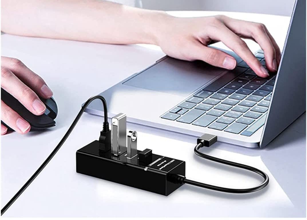 3.0 USB Hub, 4-Port SuperSpeed Hub Gloss Black, Compatible with Laptop, Desktop, TV, Gaming Consoles, for Windows, MacOS, Linux, PS4, Xbox