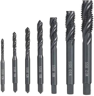 Saipor 7pcs Nitriding Coated Spiral Screw Thread Tap HSS 6542 Metric Machine Threading Taps Set M3 M4 M5 M6 M8 M10 M12 Tapping Tool