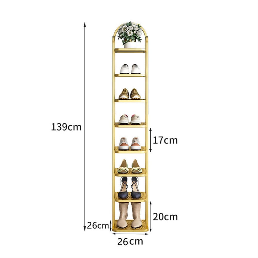 Zapatero Vertical Resistente, Organizador de Zapatos Alto de Metal, Estante esquinero para Zapatos Que Ahorra Espacio, Estante para Zapatos Independiente, para Entrada, Dormitorio, Dorado (6layer)