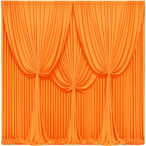 40x10FT Orange Backdrop Curtains for Wedding Parties, Wrinkle Free Polyester Photography Backdrop Drapes for Wedding Baby Shower Birthday Parties Stage Background Stand Decorations 4x10ft,10 Panels