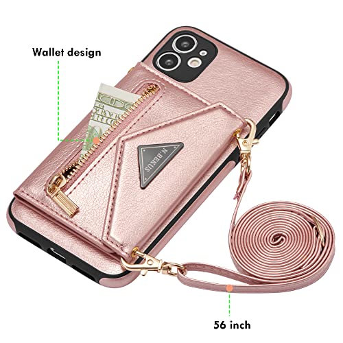 Zcdaye Iphone 11 Wallet Phone Case, 6.1" Premium Leather Crossbody, Rose Gold #TOP4
