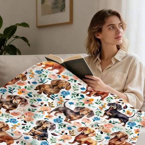 JL-JOYLIVELY Dachshund Blanket, Wiener Dog Throw for Boys Girls, Floral Pattern Decor for Couch Bed Living Room, Pets Lover Gifts, 40"x50"-Kids/Throw Size - image 3