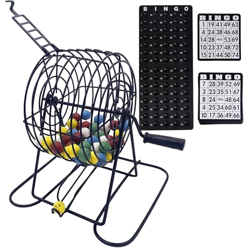 SunaOmni Juego de Bingo Deluxe: Divertido Juego de Bingo. Incluye 150 fichas de de Colores, 18 cartones de, 75 Bolas de, Jaula y Tablero de de 20 cm con manivela. Juegos de p