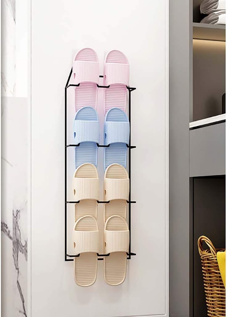 Shoe Rack Wall-Mounted Bathroom Slippers Rack 4 Tier Wall Hanging Toilet Storage Shelf Toilet Rack Free Punching Door Shoe rack23x62cm(Color:Golden)
