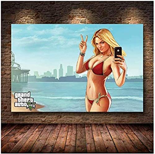 Grand Theft Car V GTA 5 Impression artistique sur toile Peinture murale pour salle de séjour,...