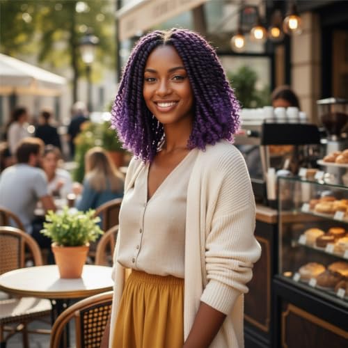 Fulcrum Passion Twist Crochet Hair 10 Inch, 8 Packs Pre Looped Passion Twist Hair, Pre-Twisted Passion Twist Crochet Hair For Black Women (10Inch (Pack of 8), 1B/Purple#)