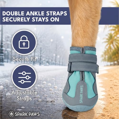 Image of Spark Paws 365 Dog Shoes - All-Weather Paw Protection | Winter Snow Boots & Summer Hot Pavement Booties for Dogs | All-Terrain, Water-Resistant, Teal - Size 1