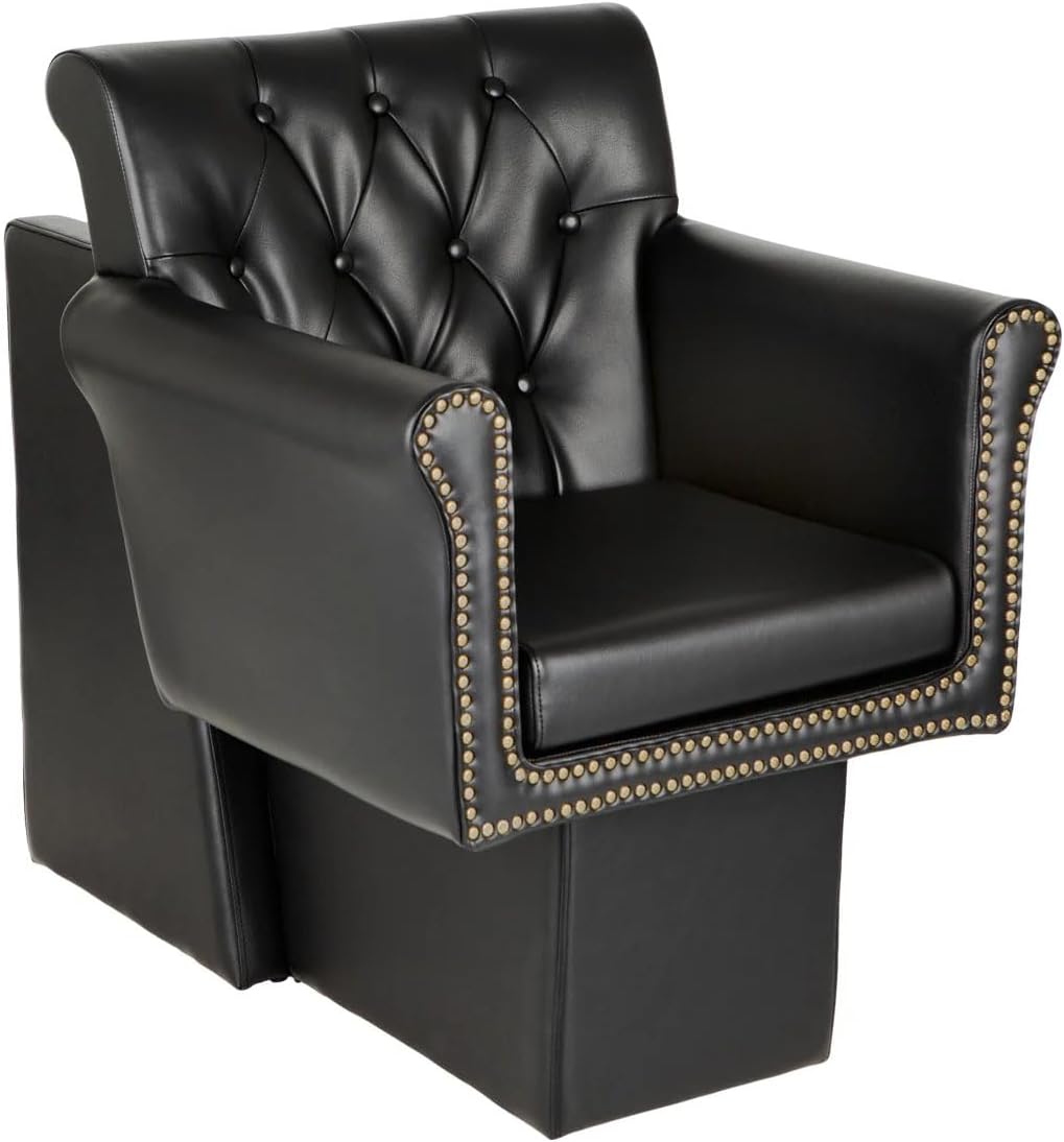 Buy-Rite Chelsea Hair Dryer Chair – Black Tufted Salon Chair with Brass Nailhead Trim, Wide Soft Foam Seat Cushion, Removable Cushion, Stylish Comfort for Salon Professionals – NIN-9902DC-BLK