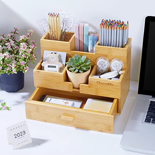 Charmlife Bamboo Desk Organizer Makeup Storage Drawer 3-Layer Tabletop Drawers 100% Natural Bamboo Desktop Drawer Organizer Drawer Desk Organizer Office Organization No Assembly Required #TOP5