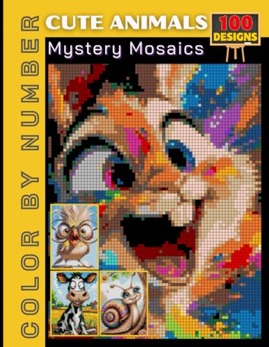 100 Cute Animal Mystery Mosaics: Adorable Color by Number Puzzle Book for Adults & Teens