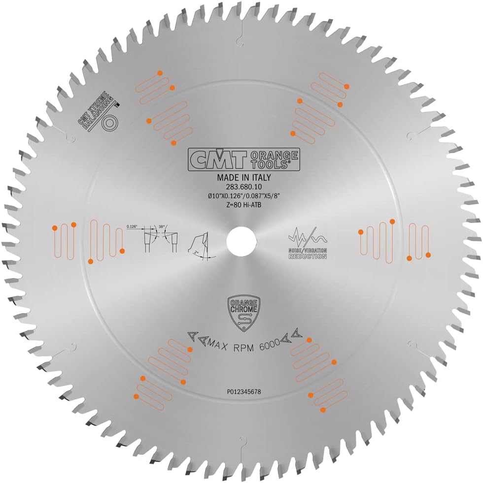 CMT ORANGE TOOLS 283.680.10 Orange Chrome Ultimate Plywood & Melamine Blade 10 x T80 HiATB, Silver