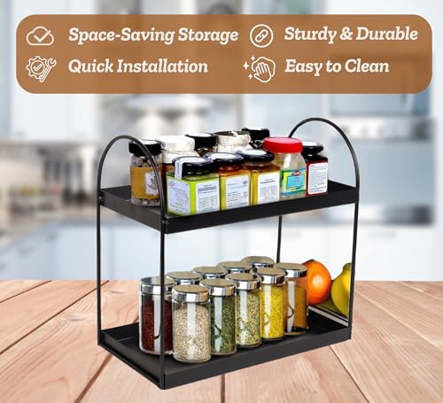 Image of Niyara Iron Metal Heavy Duty Stand Multistorage /Multipurpose Standing Rack, Bathroom Countertop Storage Shelf Cosmetic Organizer Holder Kitchen Spice Rack (Round black)