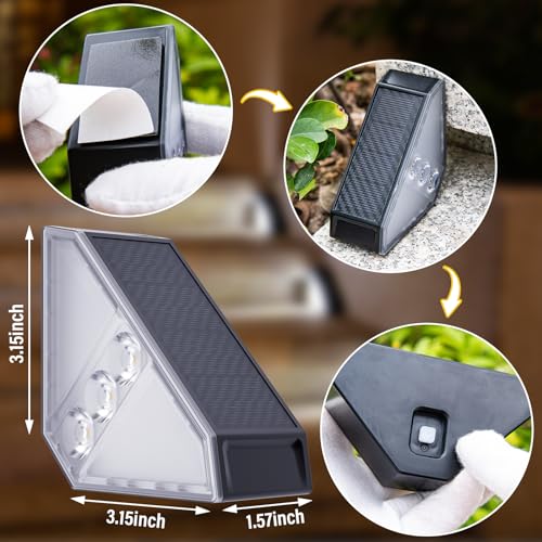 ROSHWEY Solar Step Lights Outdoor Waterproof, 8 Pack Triangle Solar Stair Lights for Outside, LED Deck Light Outdoor Decor Lighting for Patio Porch Backyard, Warm White — view 5