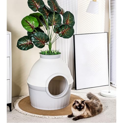 Caja de arena para gato Asixxsix con planta artificial miniatura 2