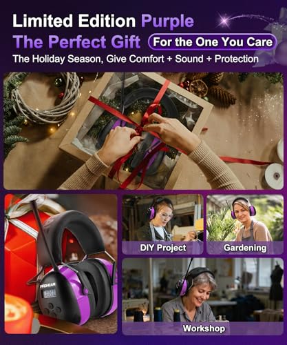 Image of PROHEAR 033 AM FM Bluetooth 5.4 Radio Headphones Hearing Protection 31dB SNR - 58Hrs Playtime - Ear Protector for Mowing Lawn, Gifts for Women (Purple)