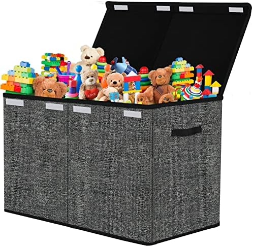 Pantryily Large Toy Storage Box Organizer, Collapsible Kids Toys Boxes Chest Container Bins with Lids & Handles for Nursery,Playroom,Office,School 24.5"x13"x16"(Black)