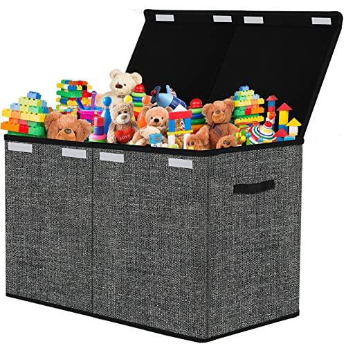 Pantryily Large Toy Storage Box Organizer, Collapsible Kids Toys Boxes Chest Container Bins With Lids & Handles For Nursery,Playroom,Office,School 24.5"X13"X16"(Black) #TOP16