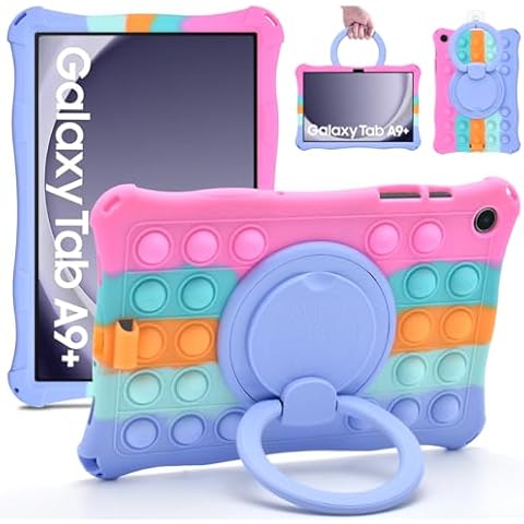 DETUOSI Silicone Case for Samsung Galaxy Tab A9 Plus 11 Inch 2023, with 360°Rotatable Stand, Multi-Viewing Angles, Soft Lightweight Case for Galaxy Tab A9 Plus SM-X210/X216/X218, Dazzling Pink Cover