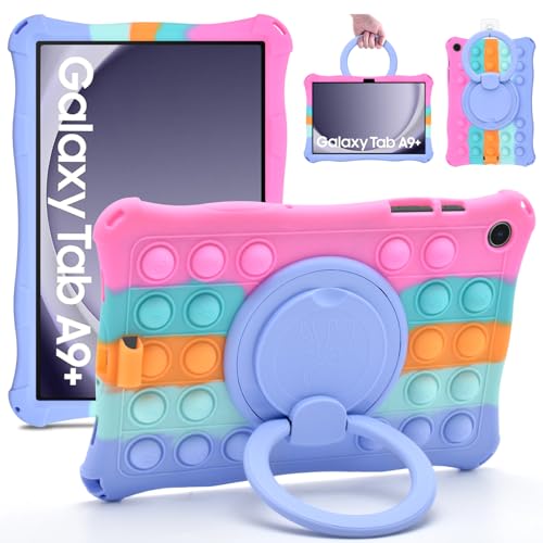 DETUOSI Silicone Case for Samsung Galaxy Tab A9 Plus 11 Inch 2023, with 360°Rotatable Stand, Multi-Viewing Angles, Soft Lightweight Cover for Galaxy Tab A9 Plus SM-X210/X216/X218, Dazzling Pink