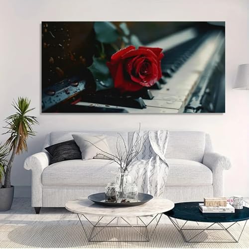 Toile rose rouge sur piano pour decoration de chambre elegante et affiche murale salon