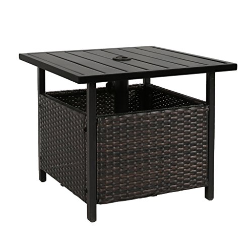 Iwicker Patio PE Wicker Umbrella Side Table Stand, Outdoor Bistro Table With Umbrella