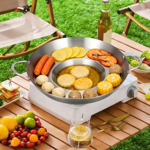 STOBAZA Stainless Steel Frying Pan 19.68X14.96X2.75In Flat Concave Skillet Multi-Purpose Cookware for Home Kitchen Outdoor Camping Bbq - Image 2