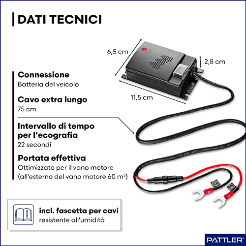 Pattler Anti Martora Per Auto Con Ultrasuoni - Protezione Immediata E A Lungo Termine Contro Le Martore Nel Vano Motore - Funziona Con Batteria Auto A 12V - 2 Pezzi - 5