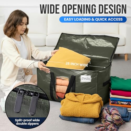 Image of TAILI 10 Pack Green Extra Large Storage Bags, Heavy Duty Totes with Visible Window, Wrap Around Handles, Perfect for Moving