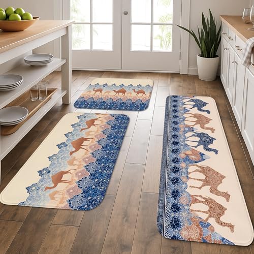 Tapis de cuisine confort lavable sol doux géométrique bleu 3pcs - 2