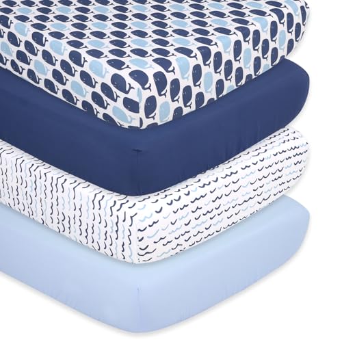 Image of The Peanutshell 4-Pack Fitted Crib Sheet Set - Super Soft & Breathable Baby Girl or Boy Crib Sheets, Nursery Decor, Fit for Standard Mattress Cover- Nautical