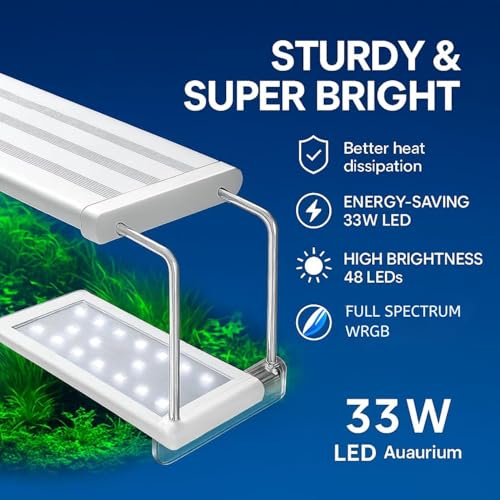 Image of VAYINATO P-600 Series LED Aquarium Light - Full Spectrum (WRGB) High Brightness, Extendable Brackets (50-60cm), Energy-Saving Fish Tank Lighting for Freshwater & Saltwater Plants