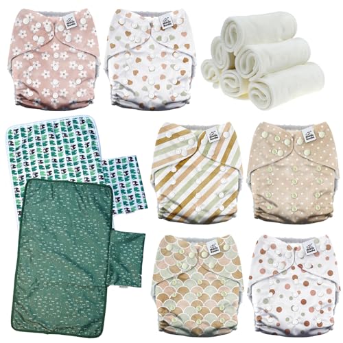 Mama Koala 3.0 Baby Cloth Diapers with 6 Inserts Bundle(Shallow World), with 2 Pack Waterproof Changing Pad Liners