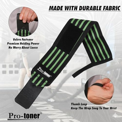 Image of Pro-toner Multipurpose Wrist Support Strap, Adjustable Weightlifting Wrist Wrap for Gym Training (Black green)